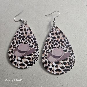 ❤️3/$15 Western Faux Leather Earrings Cowgirl Hat Leopard print Boho Rodeo